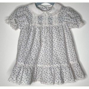 VTG JCPenney Dress Girls 3T White Floral Ditsy Lace Ruffle Cottagecore Prairie
